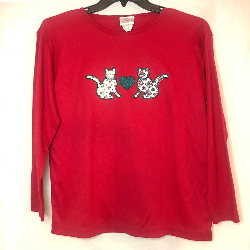 Red Vintage Calico Cat Shirt Made in USA Size M